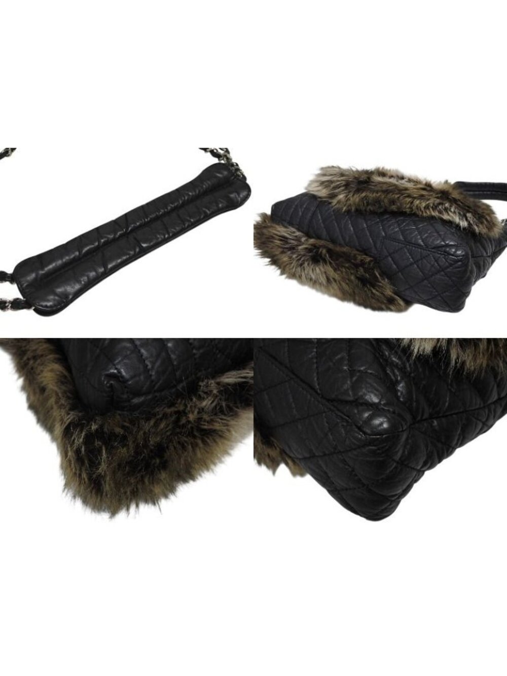 Chanel 2-Way Bag 2.55 CC Logo Calfskin Faux Fur Black Silver - Picture 5 of 9